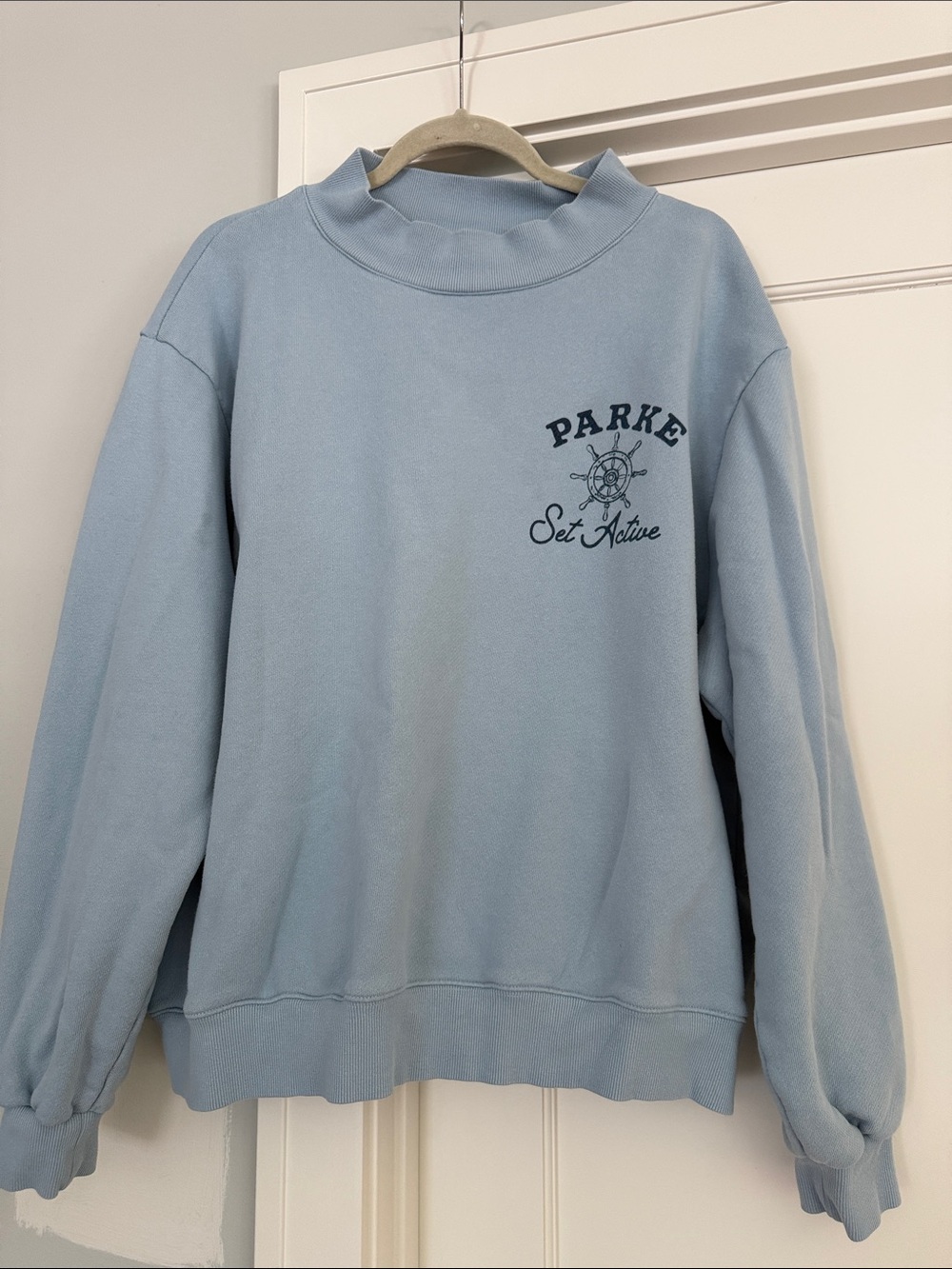 Parker Light Blue Crewneck Sweatshirt with Navy 'Set Active' Logo